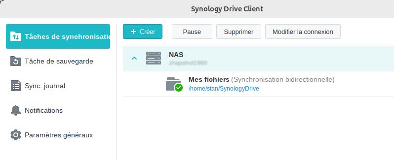 tâche de synchronisation de Synology Drive Client